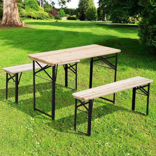 Portable Folding Camping Picnic Table and Bench Set Garden BBQ Chairs Stools Trestle Wooden Wood (120cm(L) x 25cm(W) x 46cm(H))