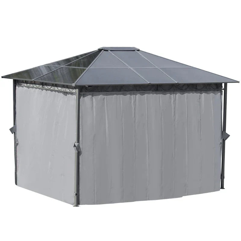 3.6m x 3m Aluminium Frame Hardtop Gazebo – UV Resistant Polycarbonate Garden Shelter with Curtains