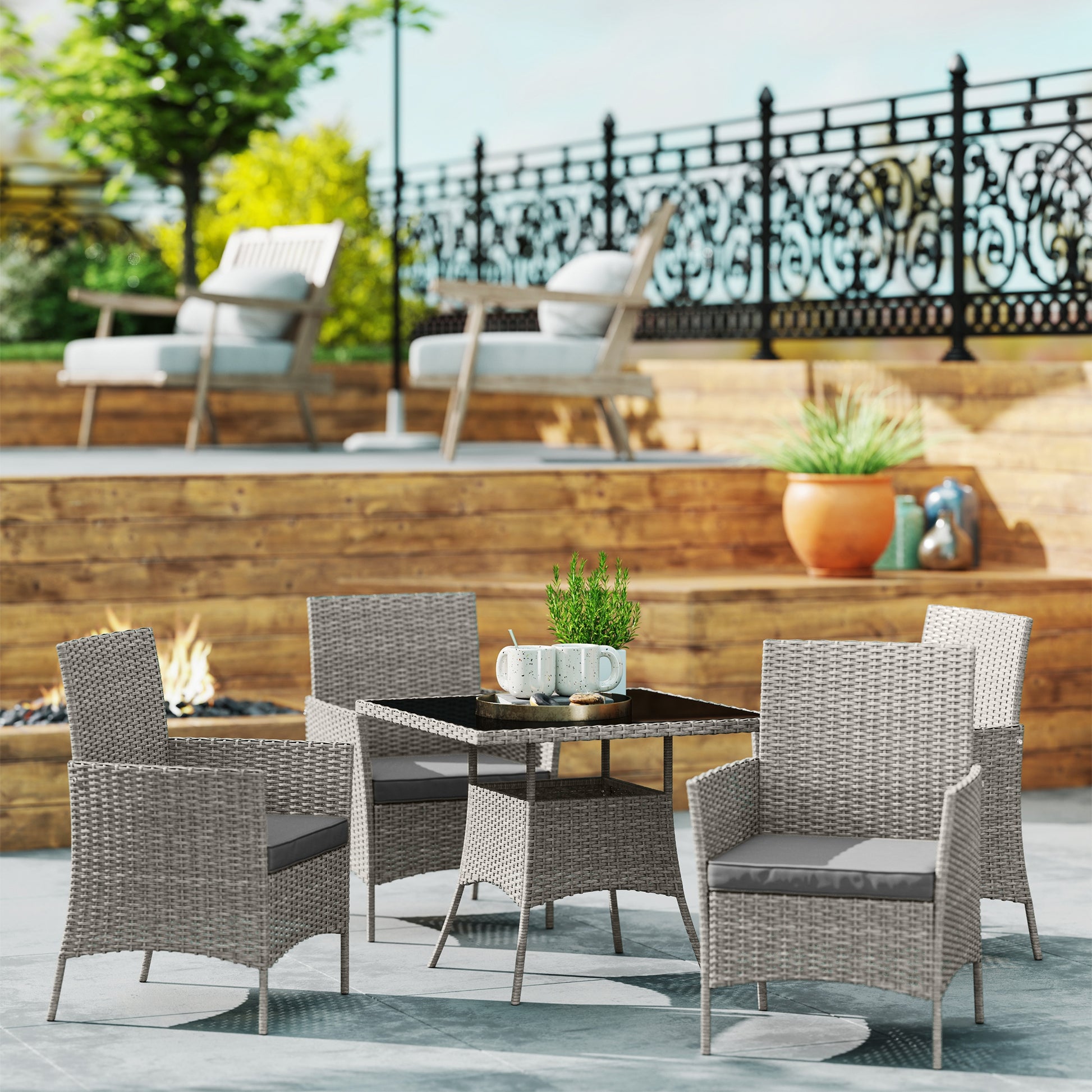 Monaco Five-Pieces Rattan Dining Set - Light Grey