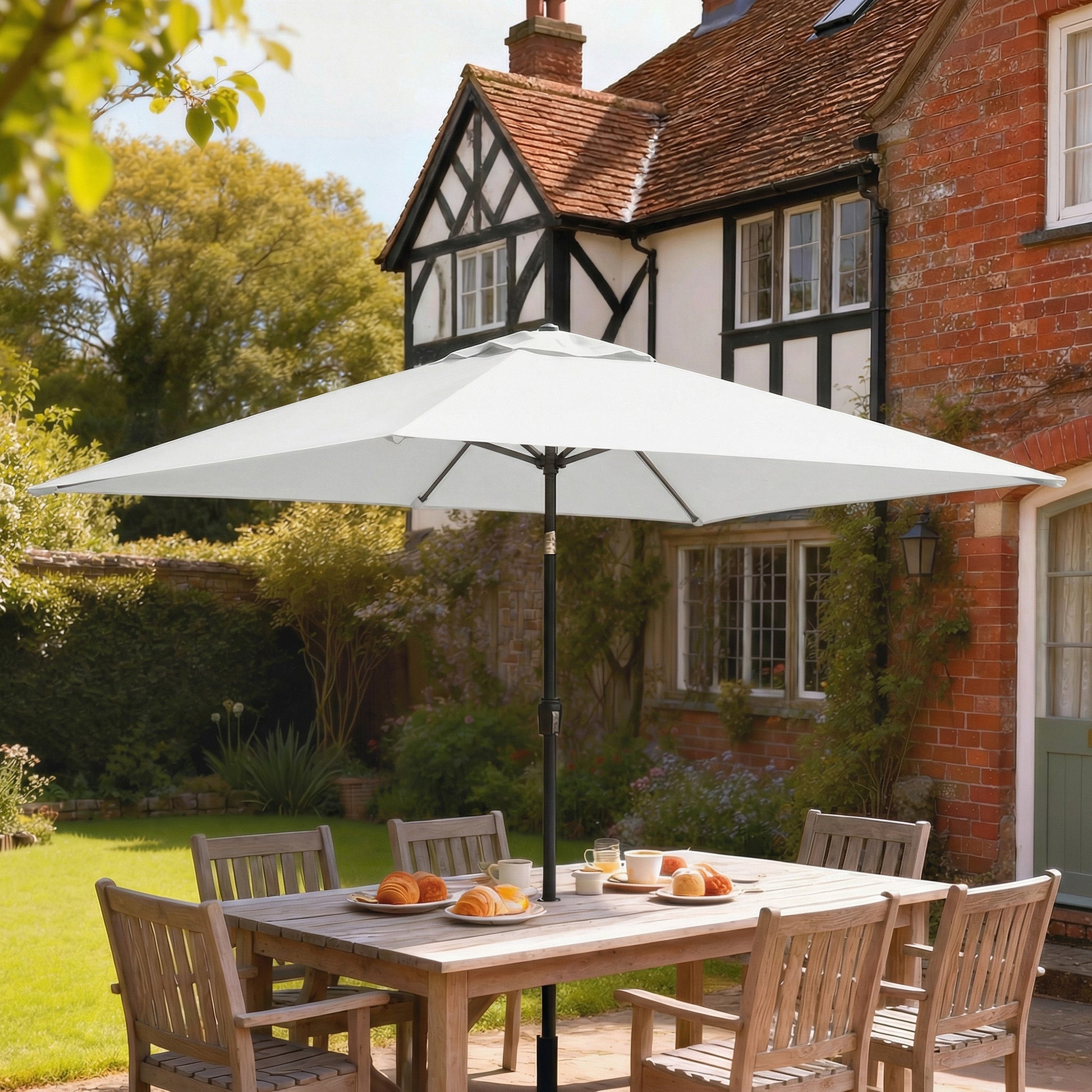 Garden Parasol, Parasol Umbrella with Crank Handle, Tilt Function, Polyester Canopy, Cream White