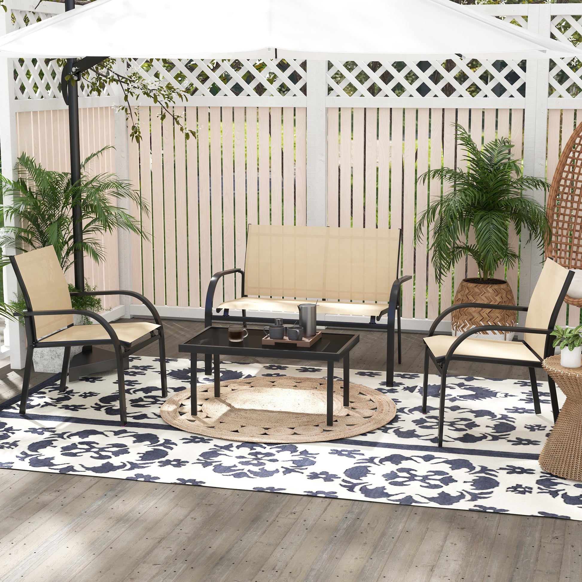 Amalfi Four-Piece Curved Steel Garden Dining Set - Beige/Grey