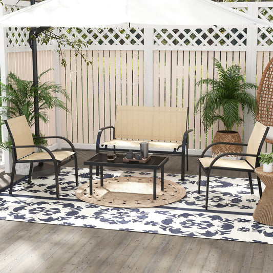 Amalfi Four-Piece Curved Steel Garden Dining Set - Beige/Grey