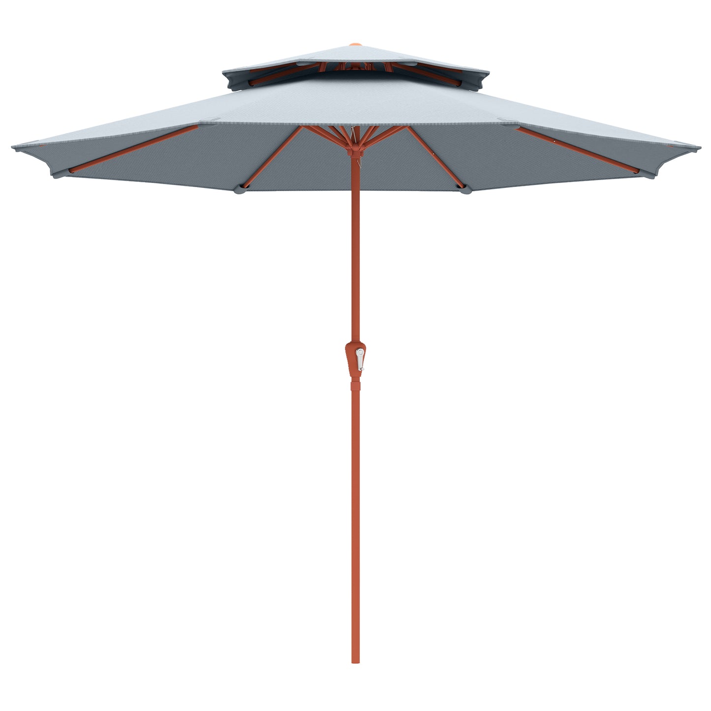 Outsunny 2.7 m Garden Parasol with Double Top Outdoor Market Table Umbrella with Crank System, Light Grey