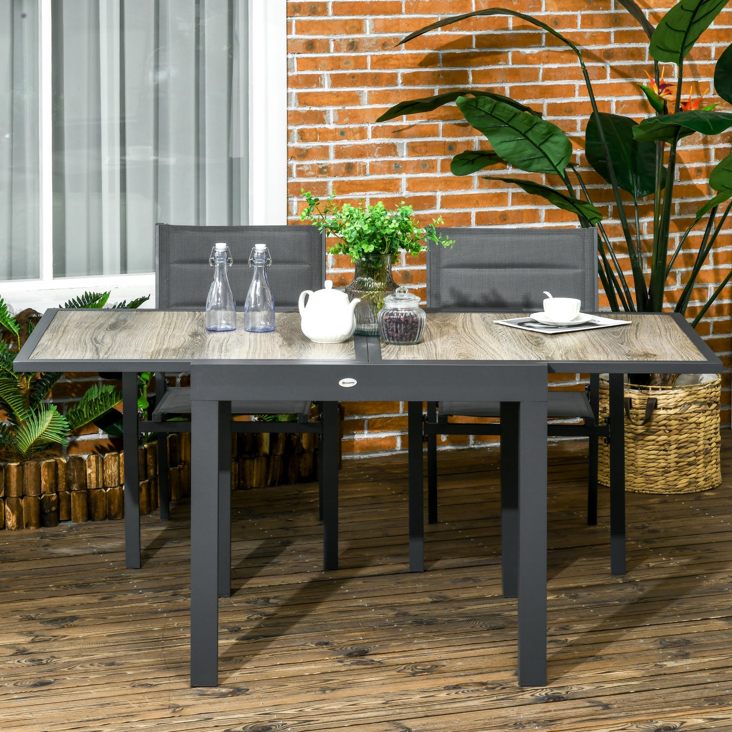 Extending Garden Table, Garden Dining Table for 6, Aluminium Frame Rectangular Garden Patio Table with Plastic Board Tabletop,80/160L x 80W x