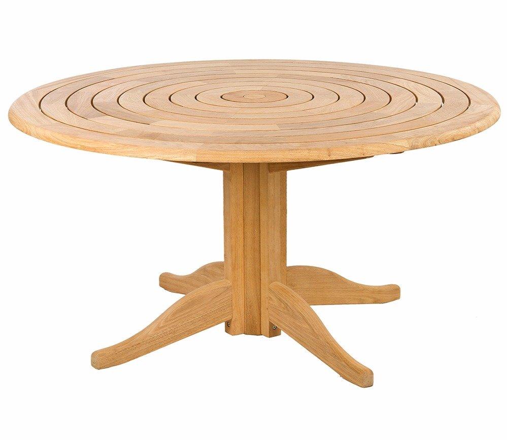 Round wooden dining table featuring a smooth, natural finish and elegant pedestal legs. Ideal for kitchen or dining areas, perfect for family gatherings or meals.