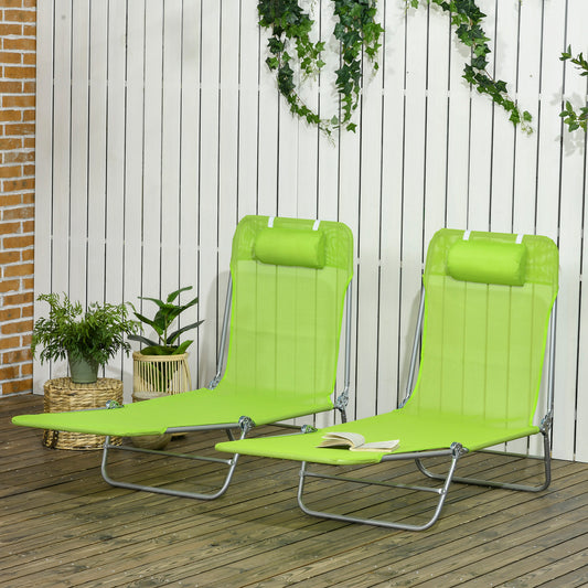 Marbella Set of Two Steel Frame Sun Loungers, with Reclining Backs - Green