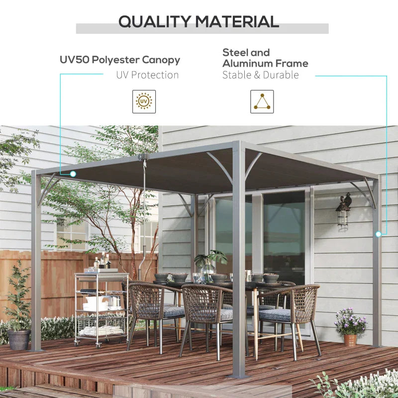 Grey 3m x 3m Aluminium Louvered Roof Pergola – Adjustable Hardtop Patio Canopy with UV50+ Sun Protection & Secure Anchoring Kit