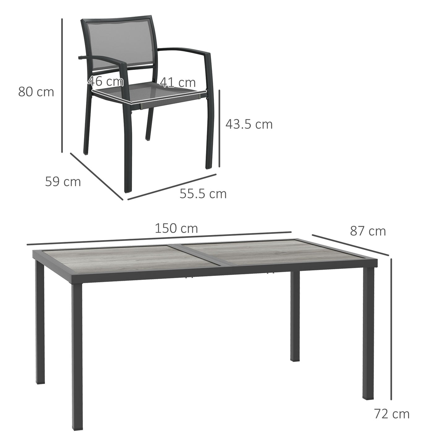 Outsunny Seven-Piece Casual Outdoor Dining Set, with Wood-Effect Table - Grey