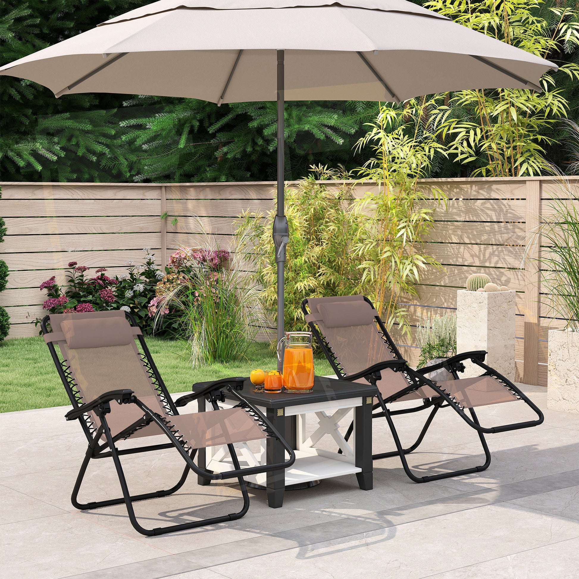 Zero Gravity Chair Set of 2, Metal Frame Texteline Armchair Outdoor Folding and Reclining Sun Lounger with Head Pillow for Patio Decking Gardens