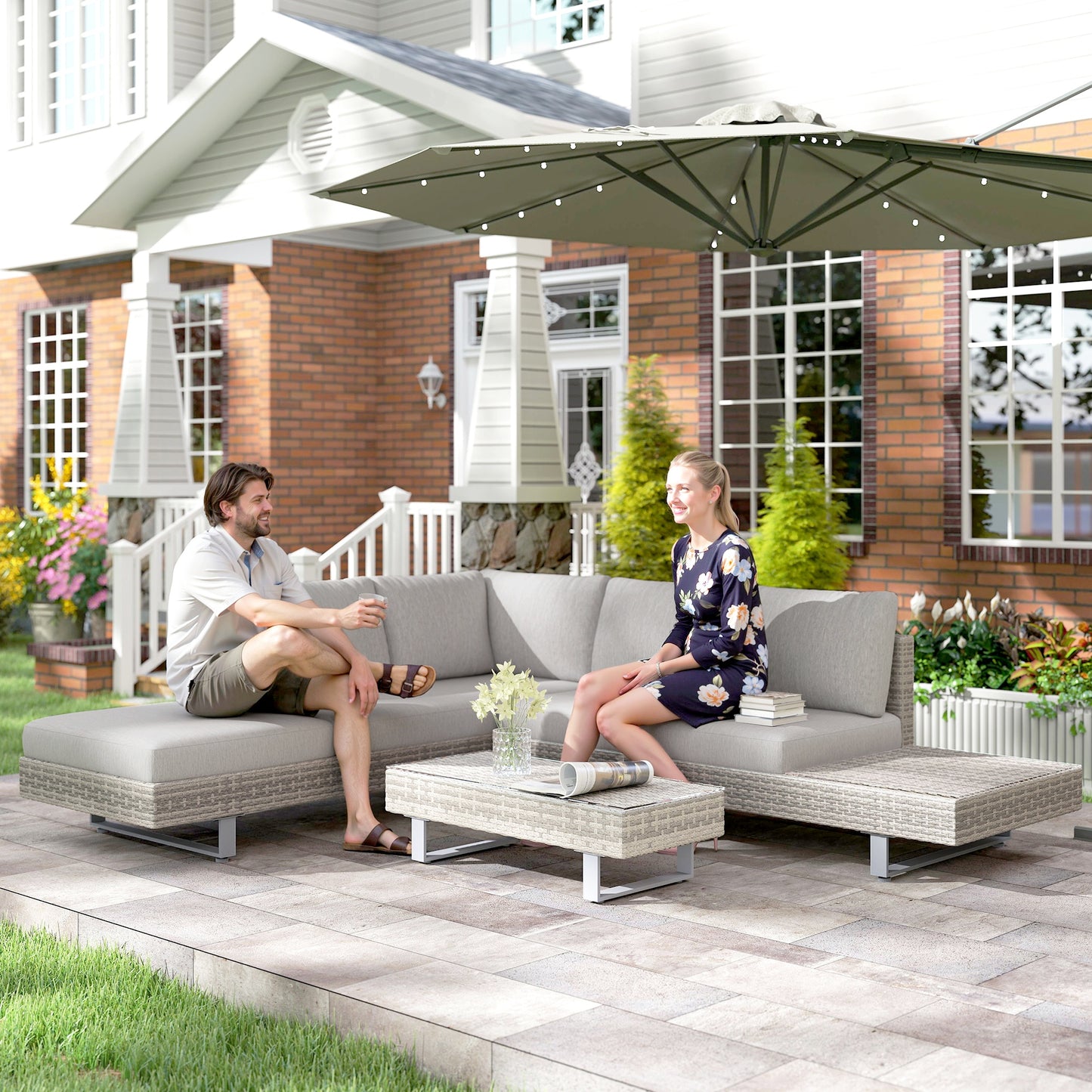 Verona Three-Piece Corner Rattan Set, with Glass Tables