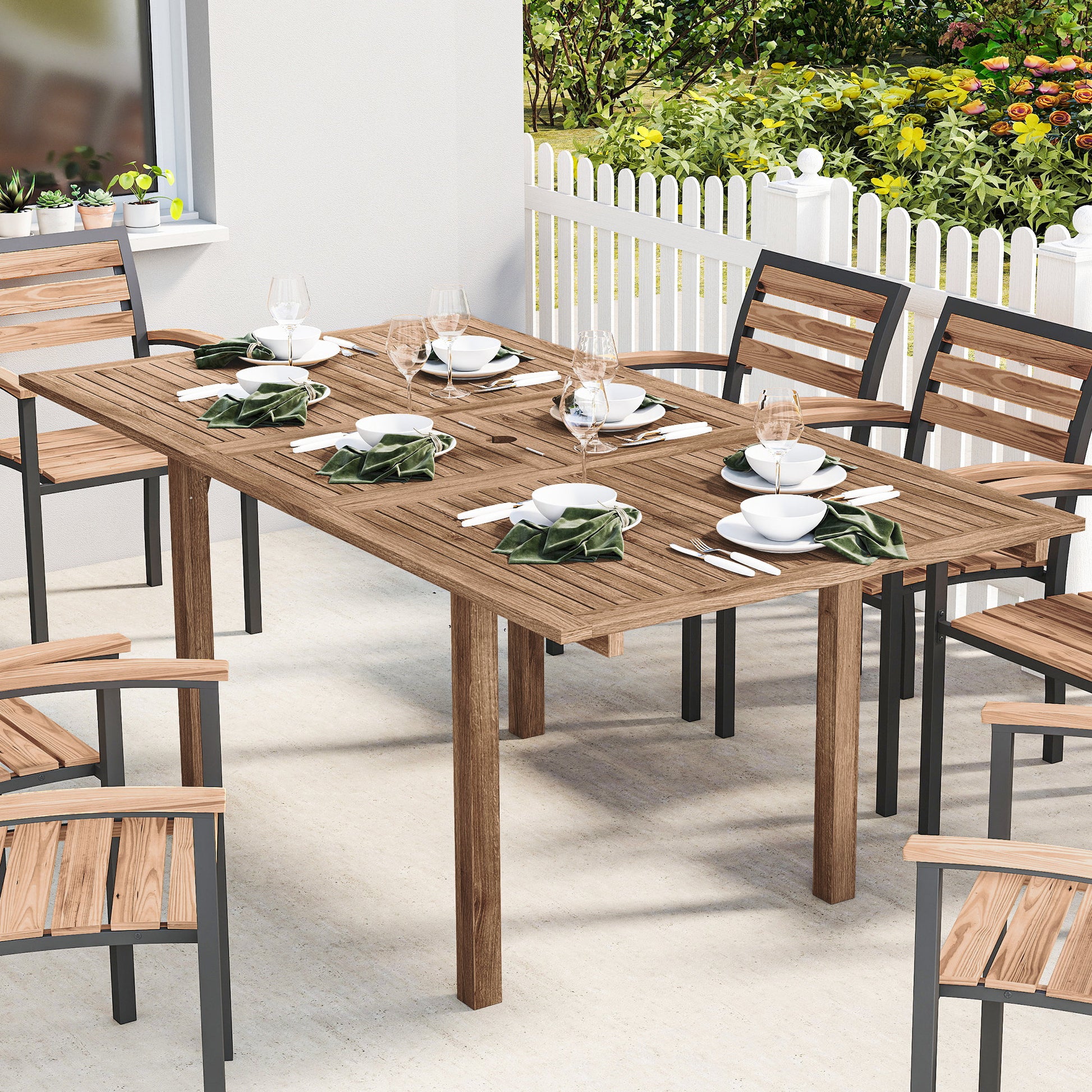 Capri Extending Garden Table, Garden Dining Table for 6-8 with Acacia Wood Slatted Tabletop