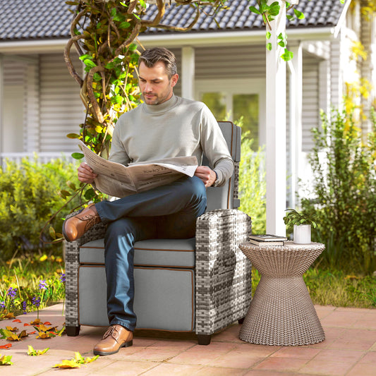 Mediterraneo 145° Reclining Rattan Armchair with Footrest - Mixed Grey