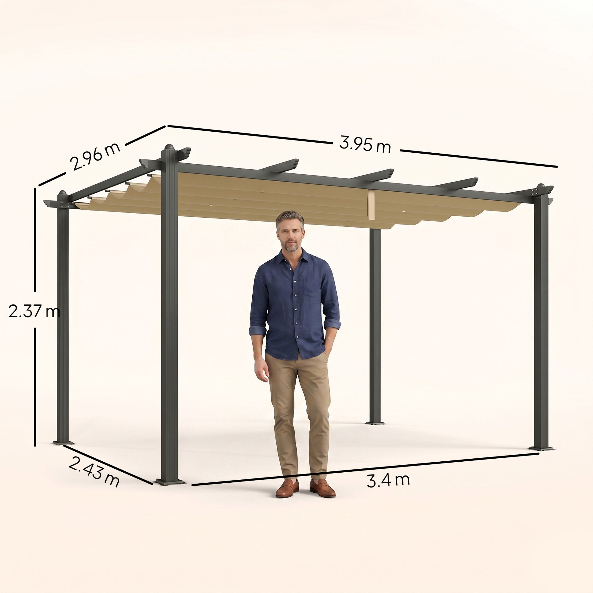 Outsunny 3 x 4m Aluminium Pergola, with Retractable Roof - Khaki
