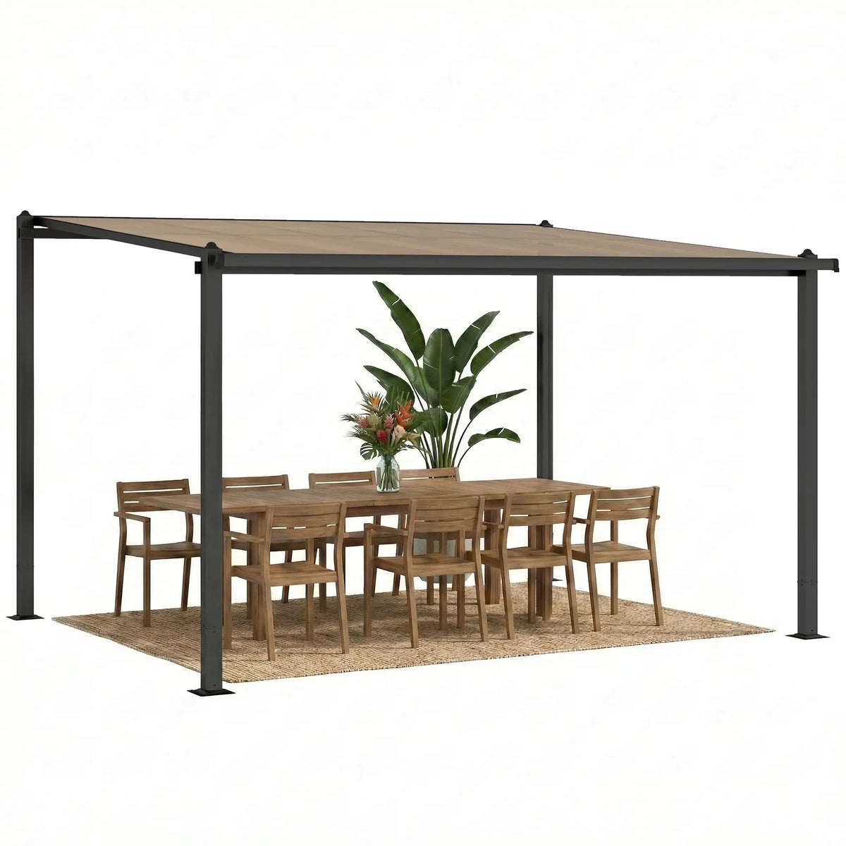3.6m x 3m Lean – To Metal Pergola with Polycarbonate Hardtop Roof & Drainage Gutters – Aluminium Wall – Mounted Gazebo Patio Cover, Modern Outdoor...