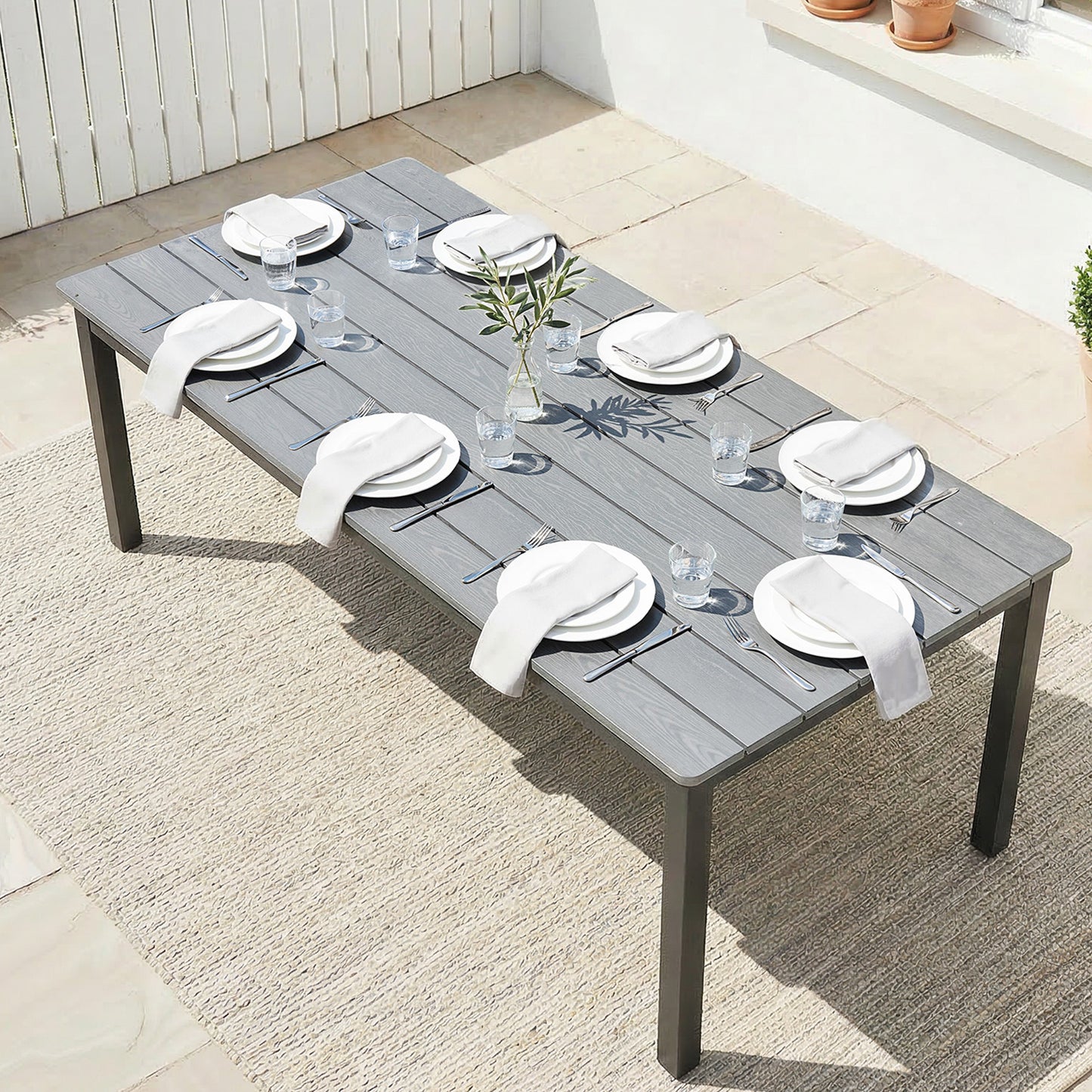 Portofino Garden Dining Table for 6-8 Person, 180 x 86 cm Rectangular Garden Dining Table with Wood Slatted Top