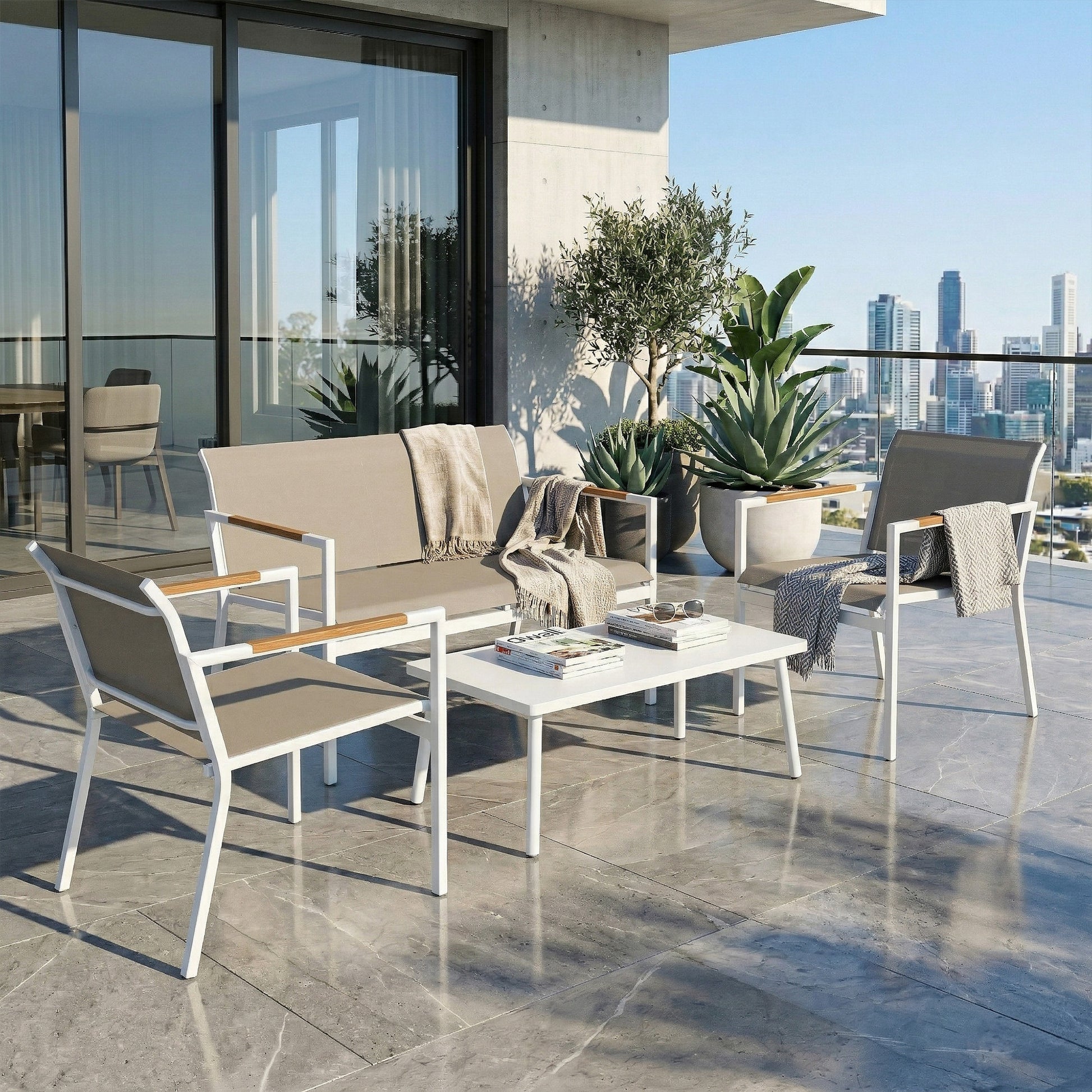 Santorini 4 Seater Garden Furniture Set with Loveseat, Armchairs, Table