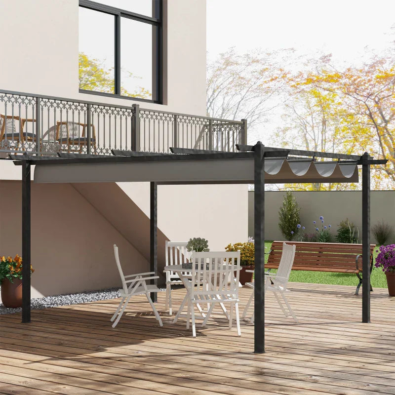 4m x 3m Aluminium Pergola – Grey Retractable Criss Cross Roof, Outdoor Patio Garden Shade Shelter