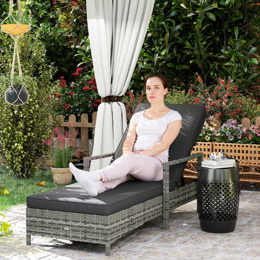 Mediterraneo Patio Rattan Sun Lounger, Dual Wicker Weave Outdoor Single Reclining Chair Furniture