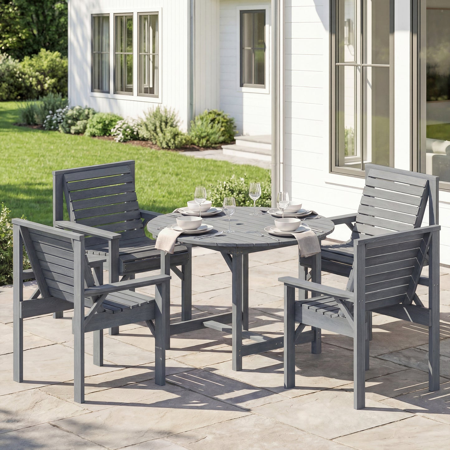 Ibiza 5 Piece Garden Dining Set with Parasol Hole, Round Garden Table and Chairs