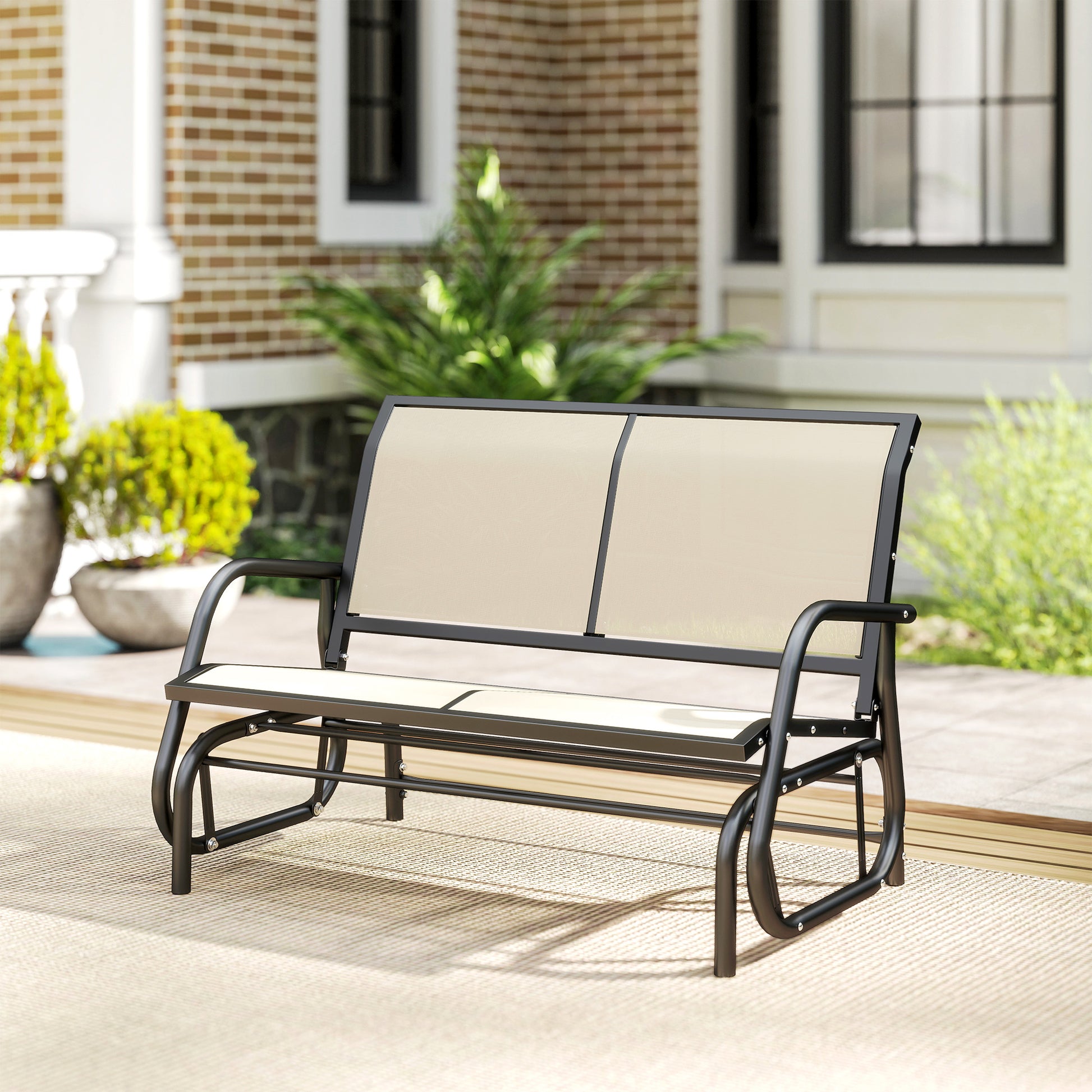 Outsunny 2-Person Outdoor Glider Bench Patio Double Swing Gliding Chair Loveseat w/Power Coated Steel Frame for Garden Patio Porch, Cream