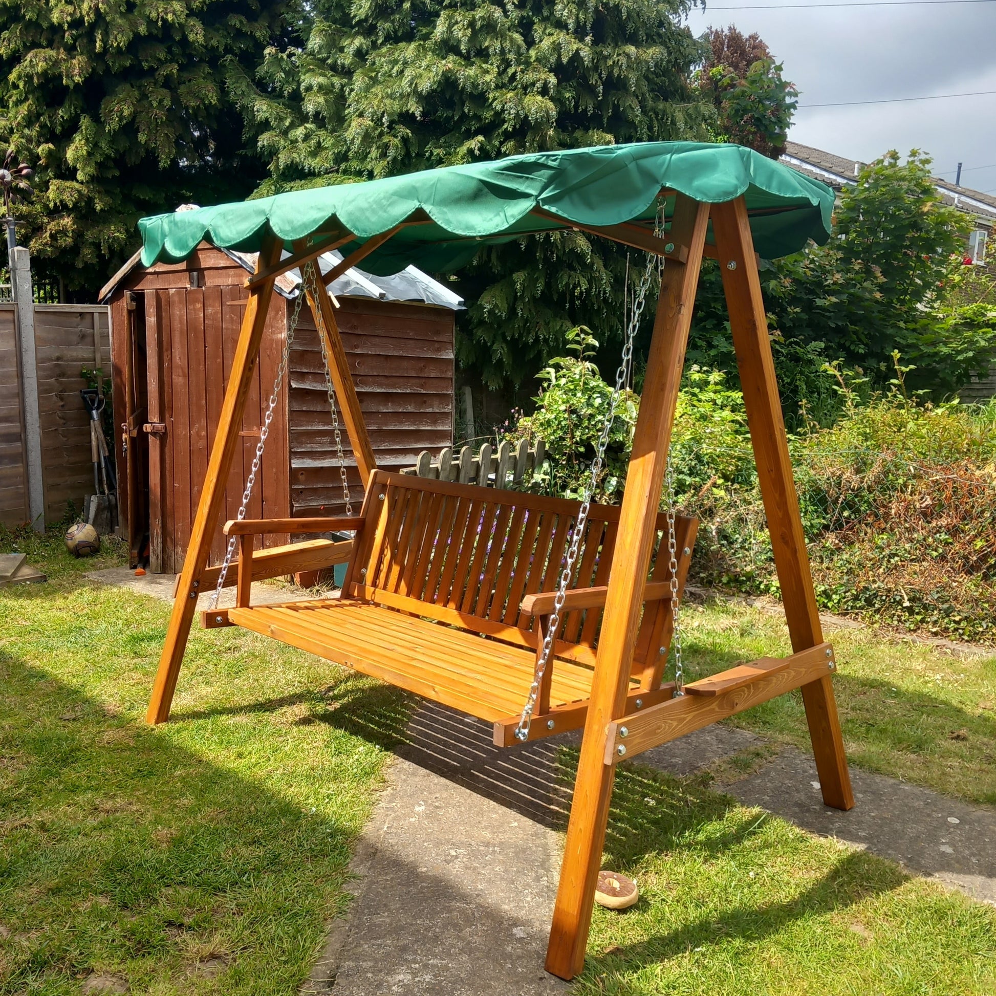 Capri 3-Seater Pinewood Swing Chair-Green