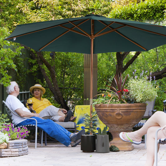 3(m) Wooden Patio Umbrella, Pulley Operated Garden Parasol with Rope Pulley Mechanism and 8 Ribs