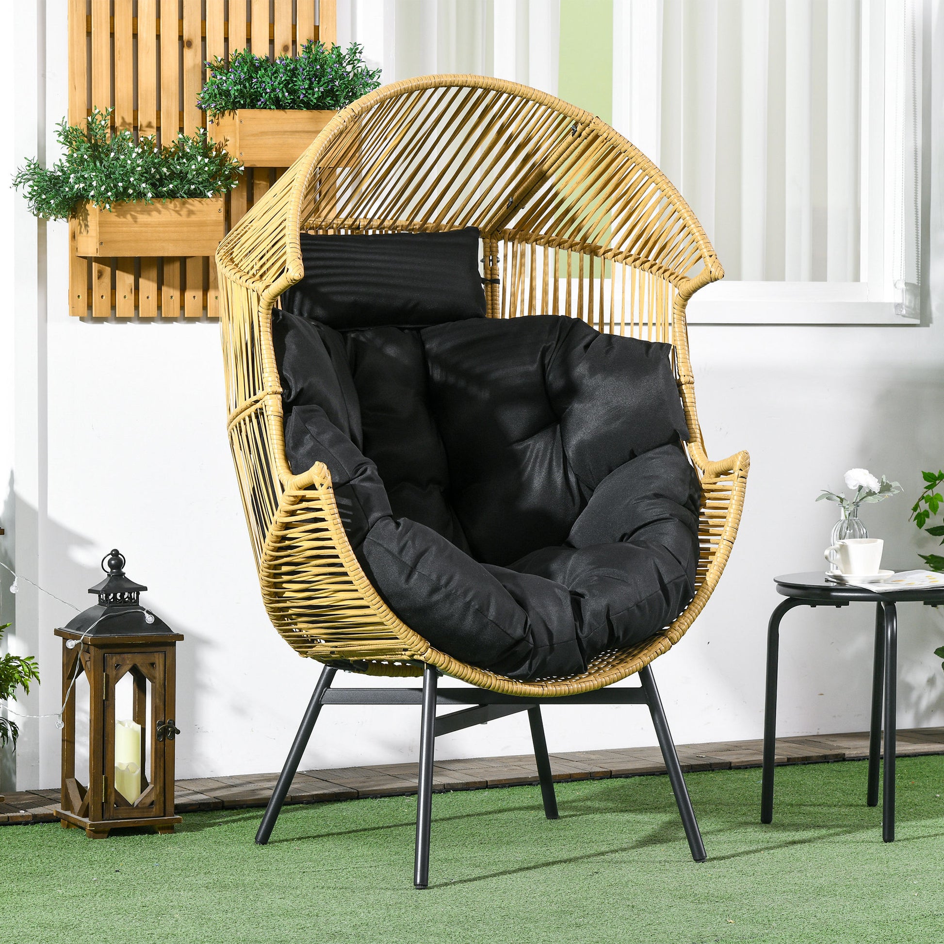 Marbella String Rattan Egg Chair, with Padded Seat Cushion - Sand/Black