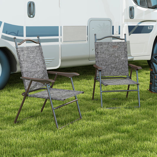 Set of Two Folding Garden Chairs, with Fabric Mesh Seats - Grey