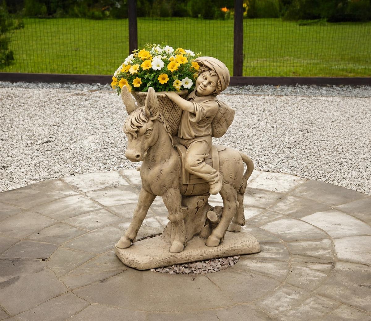Borderstone 130cm Boy On Donkey Stone Statue
