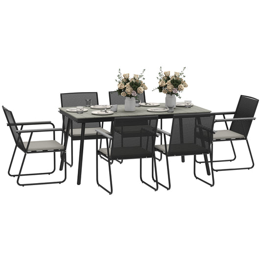 Outsunny 6‑Seater Garden Dining Set with Cushions, Rattan Backrest, Plastic Top, Garden Furniture Set, Grey