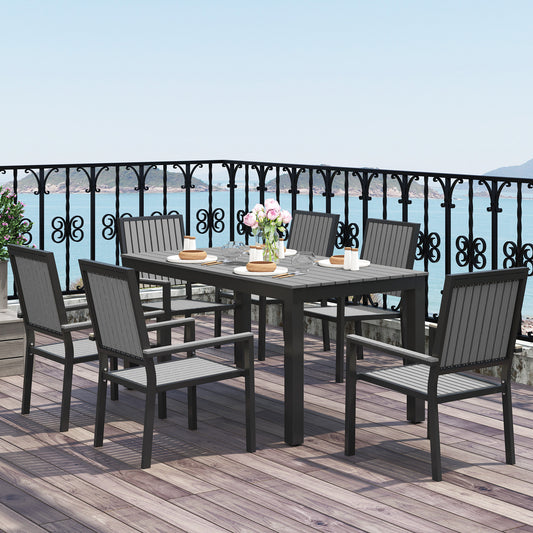 6 Seater Garden Dining Set with Stackable Chairs, Aluminium Frame, Rectangular Plastic Top, Garden Furniture Set, Garden Dining Table and Chairs