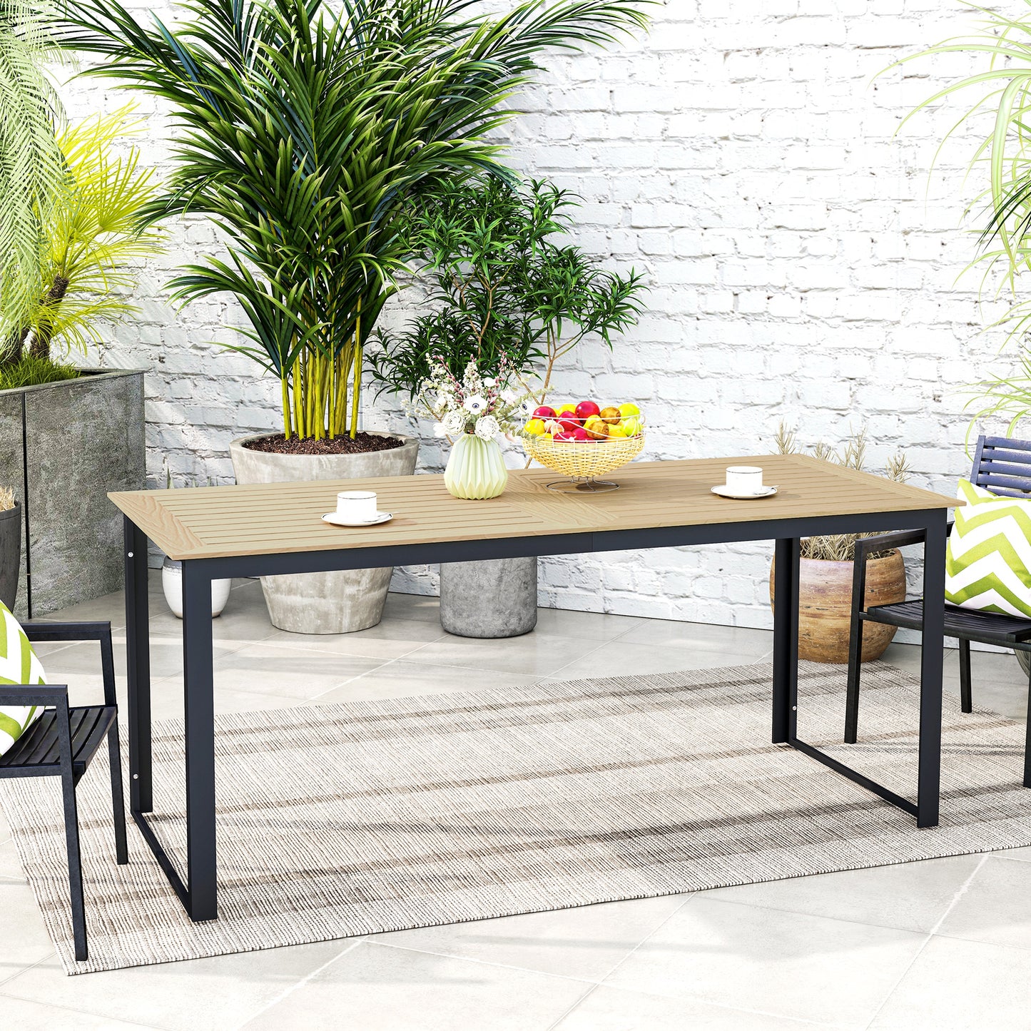 Monaco Garden Table for 6 People, 175 x 78 x 75 cm Rectangle Garden Dining Table with Slatted Top, Metal Frame