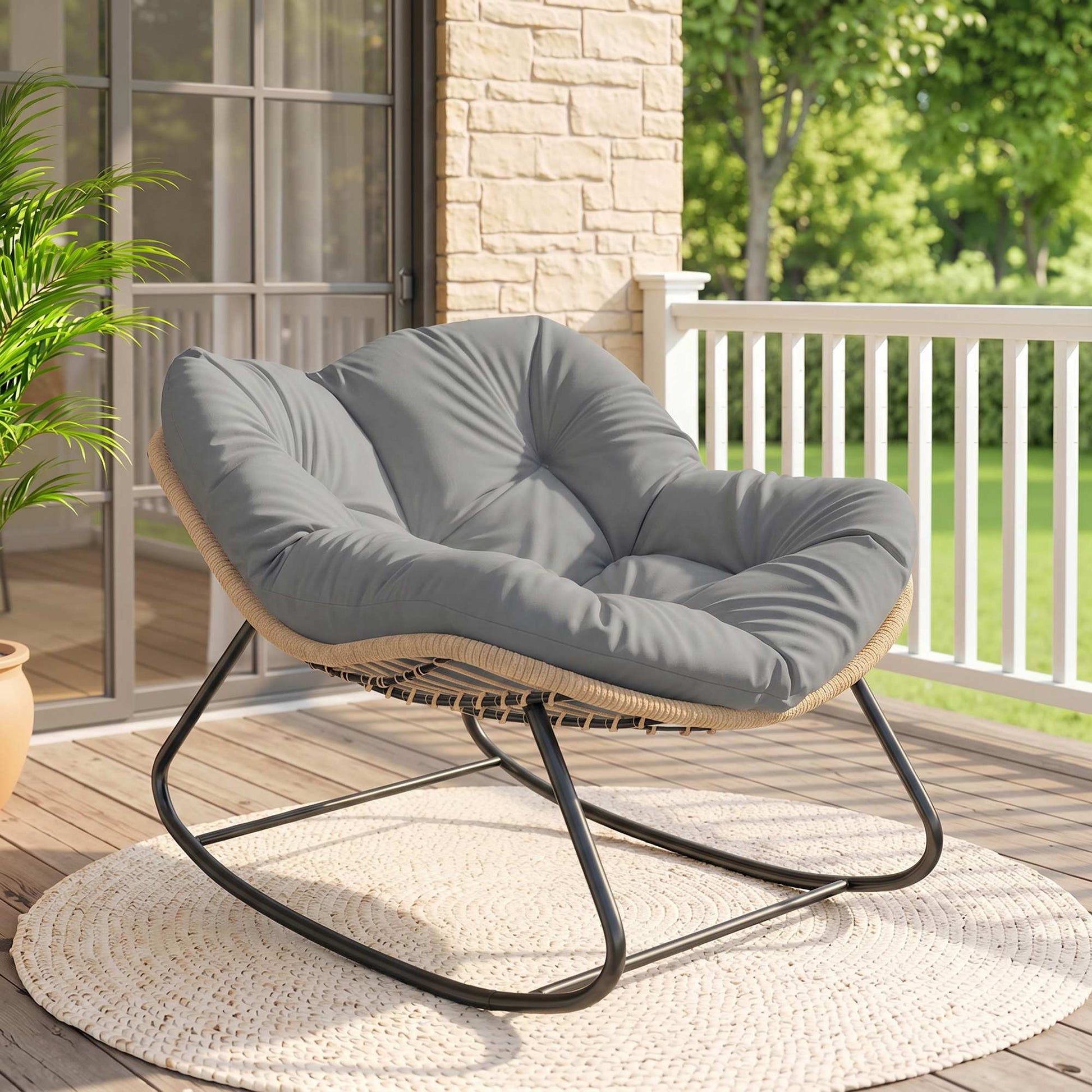 Tivoli Rocking Chair, Oversized Rocking Egg Chair with Cushion for Living Room, Garden, Patio, Grey
