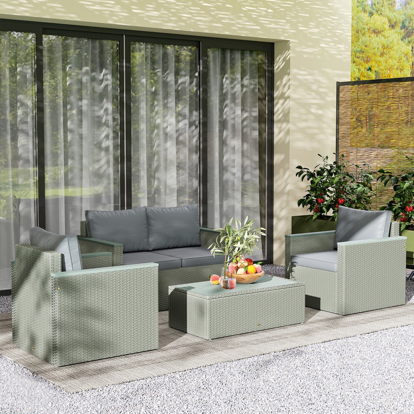 Monaco Four-Piece Rattan Sofa Set, with Wood-Top Table