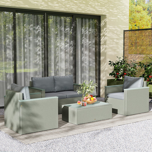 Monaco Four-Piece Rattan Sofa Set, with Wood-Top Table