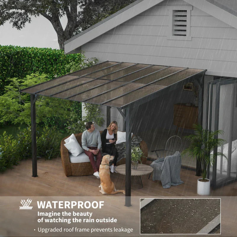 3m x 3m Metal Pergola – Dark Grey Waterproof Polycarbonate Roof UPF50+, Wall Mounted or Freestanding Garden Gazebo, Wind Resistant Sun Shelter