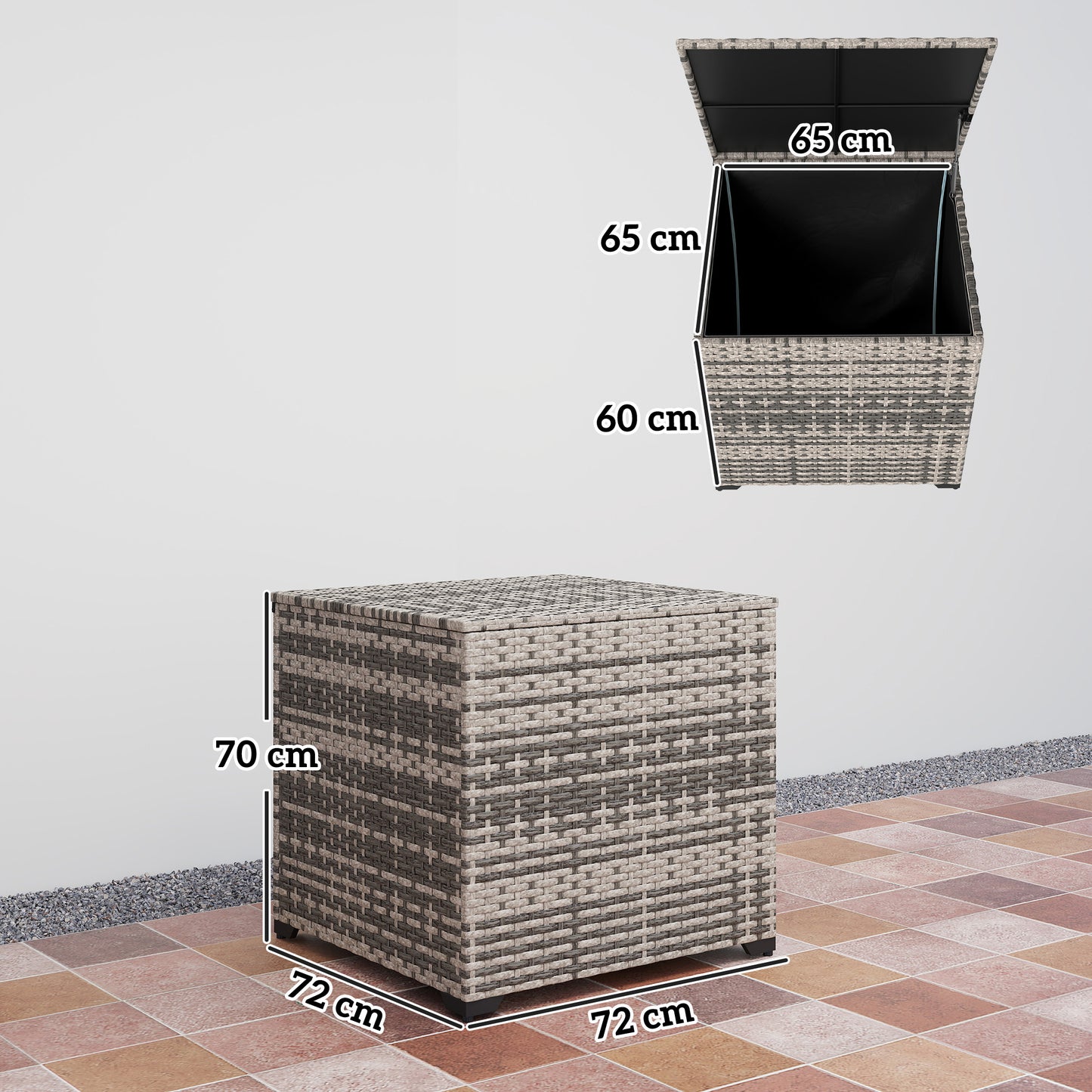 Outsunny - 253L Rattan Garden Storage Box, Mixed-Grey
