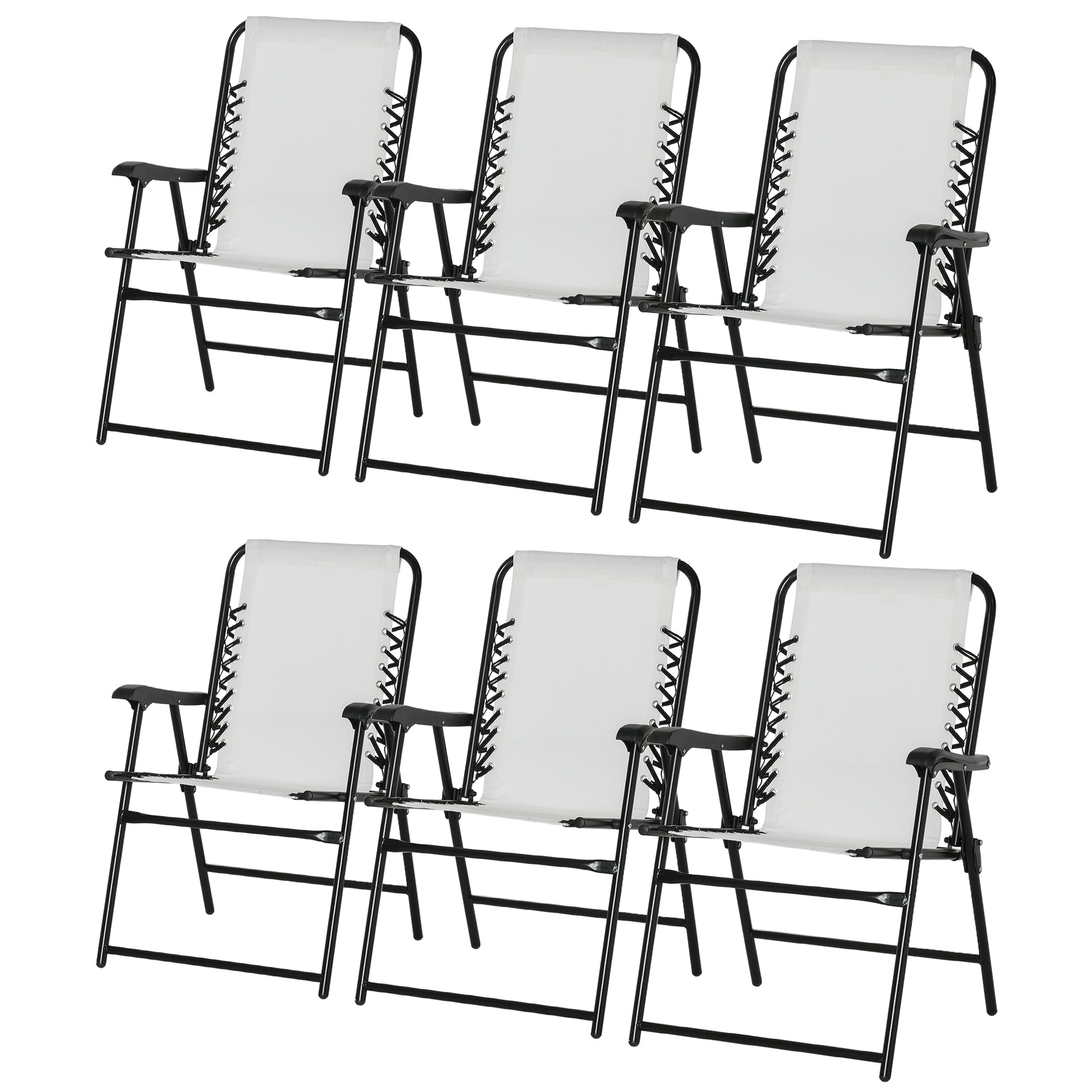 Outsunny Set of 6 Patio Folding Chair Set, Garden Portable Outdoor Chairs with Armrest and Breathable Mesh Fabric Seat and Backrest, for Camping, Beach, Deck, Lawn, Cream White