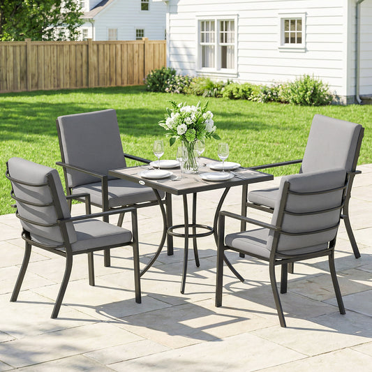 Capri 5 Piece Garden Dining Set with Thick Cushions, Garden Dining Set for 4 with Stackable Chairs, Grey