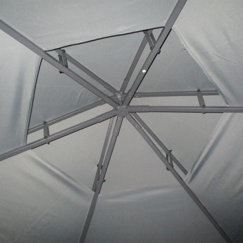 3m x 3m Hexagonal Garden Gazebo with Privacy Curtains & Mesh Insect Screens – Grey Steel Frame Pavilion