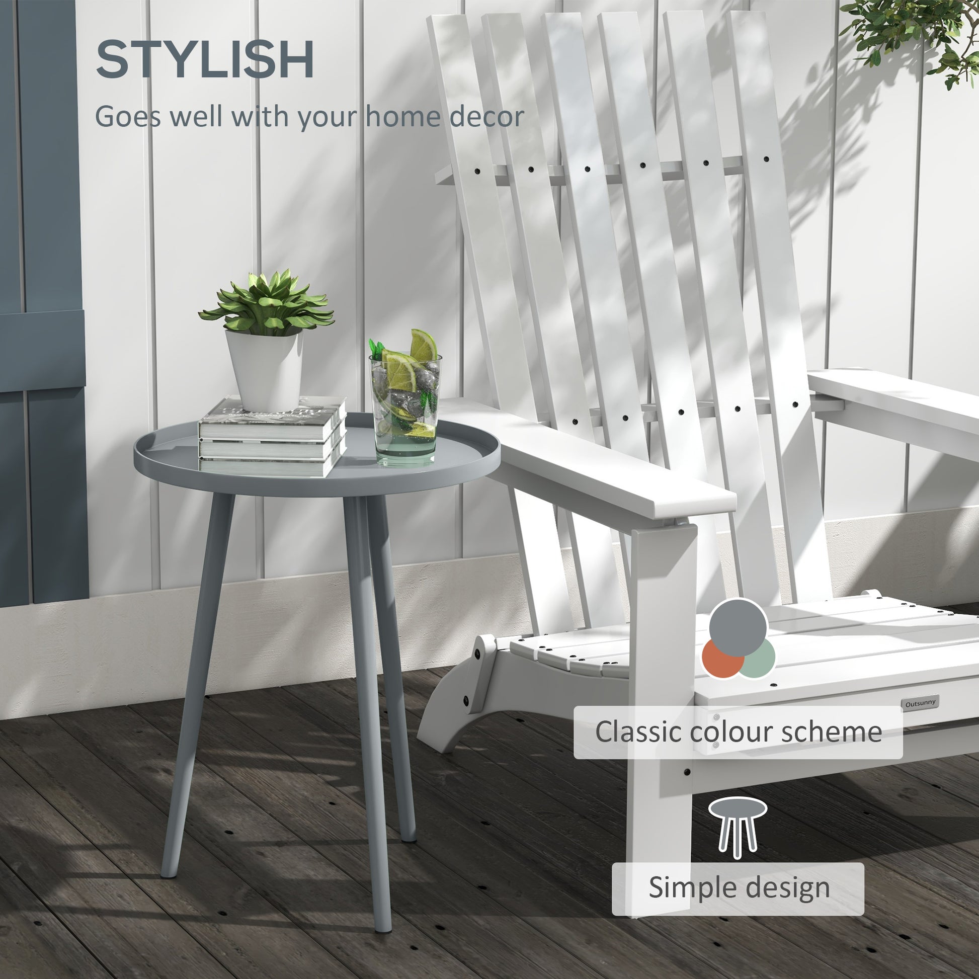 Outsunny Round Garden Coffee Table, Outdoor Side Table with Rounded Steel Edge, Ø40 x 50H cm, Grey