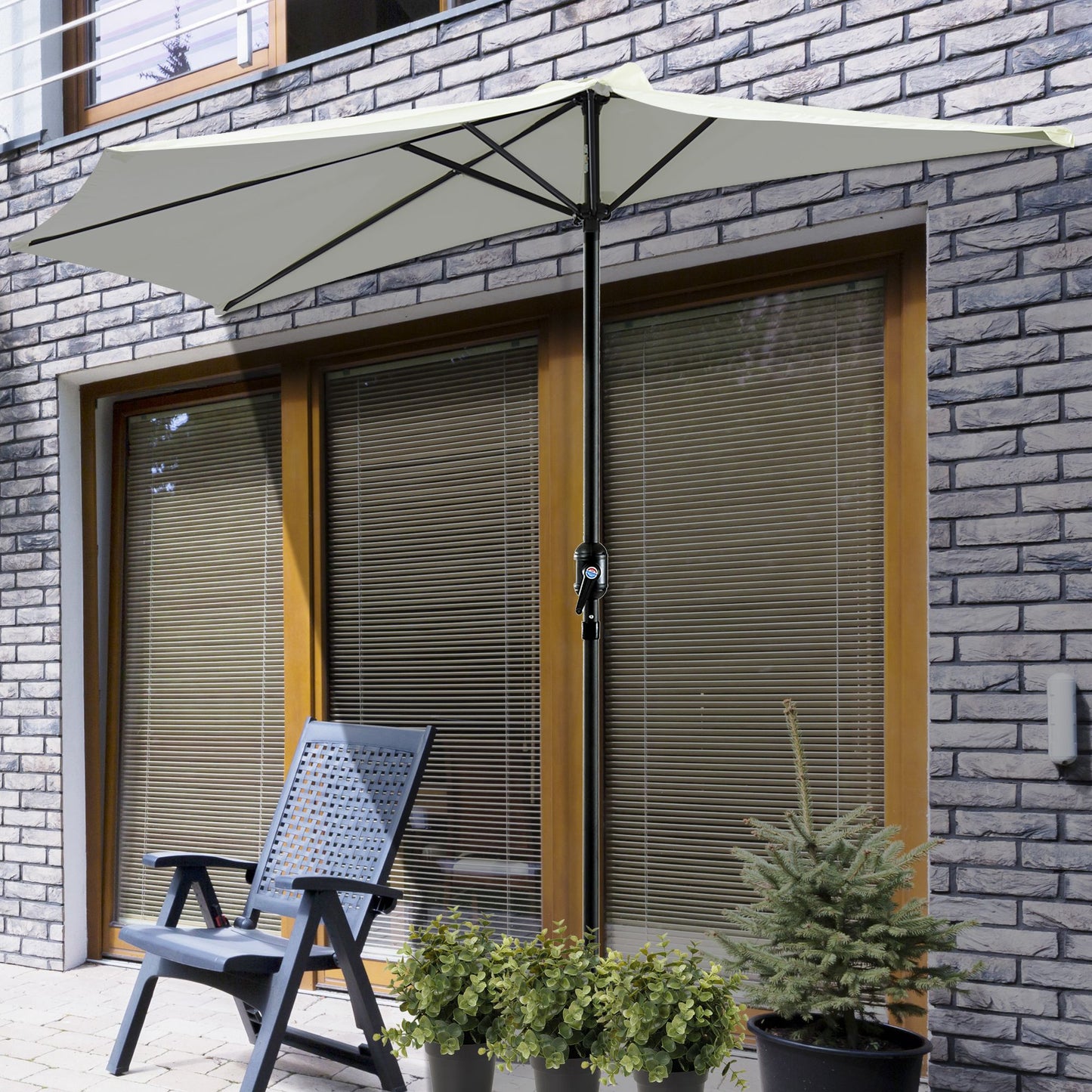 2.7m Garden Half Parasol, Outdoor Balcony Umbrella with 5 Steel Ribs, Patio Sun Shade, Cream White