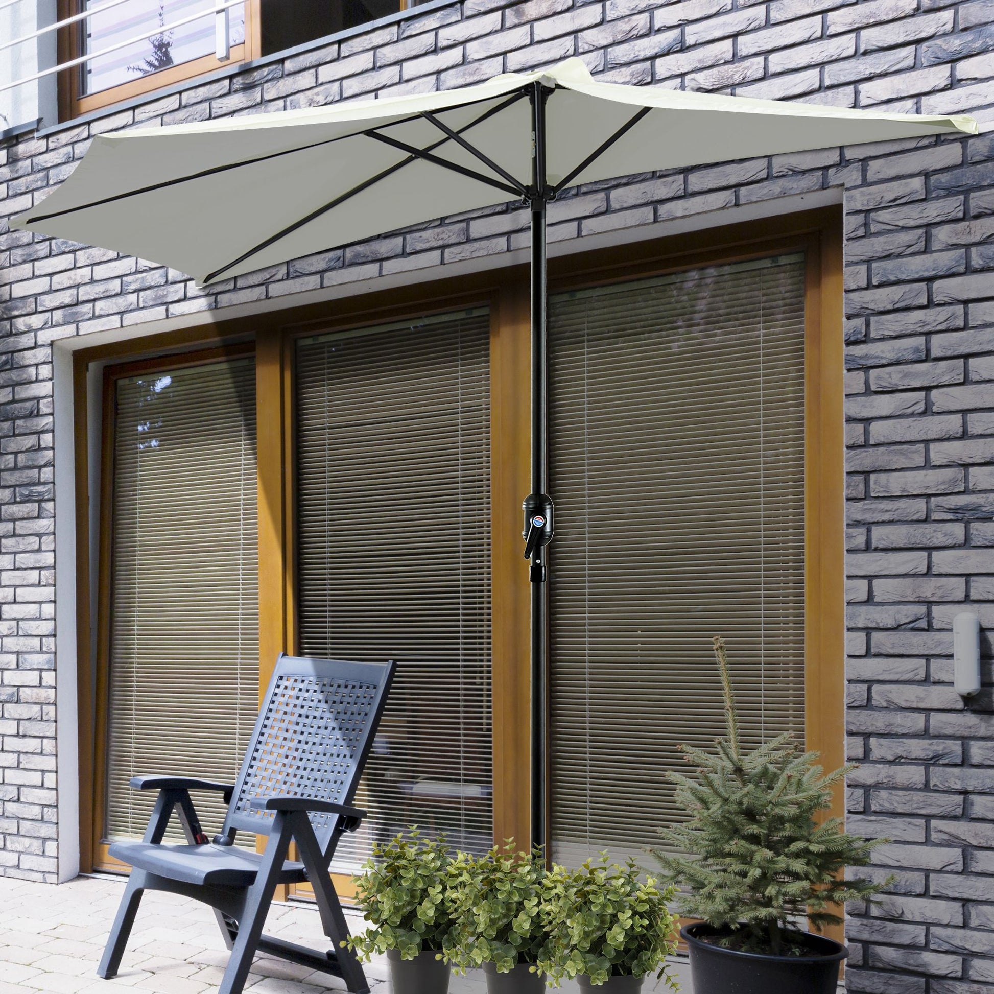 2.7m Garden Half Parasol, Outdoor Balcony Umbrella with 5 Steel Ribs, Patio Sun Shade, Cream White