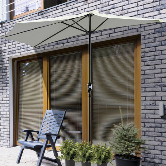 2.7m Garden Half Parasol, Outdoor Balcony Umbrella with 5 Steel Ribs, Patio Sun Shade, Cream White