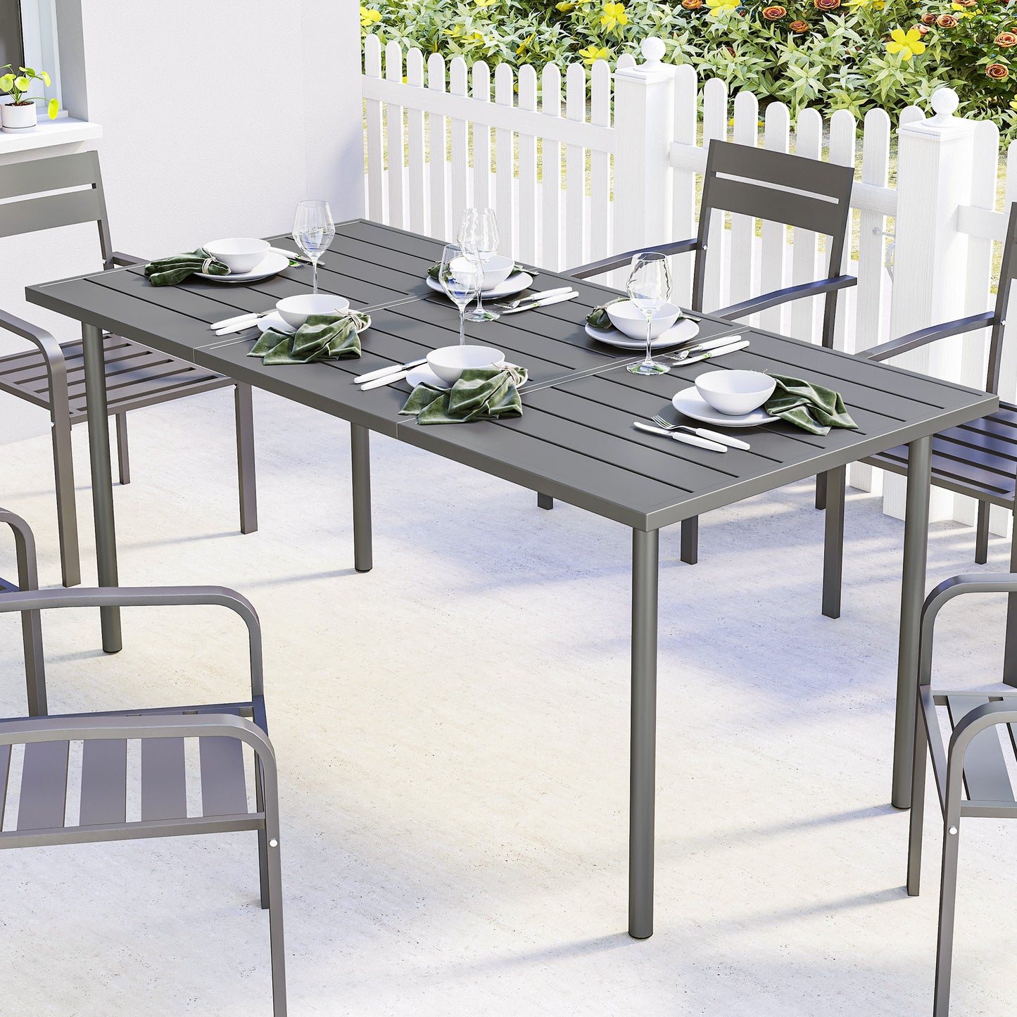 Mediterraneo Garden Dining Table for 6 Person, 165 x 80 cm Rectangular Garden Dining Table with Slatted Top