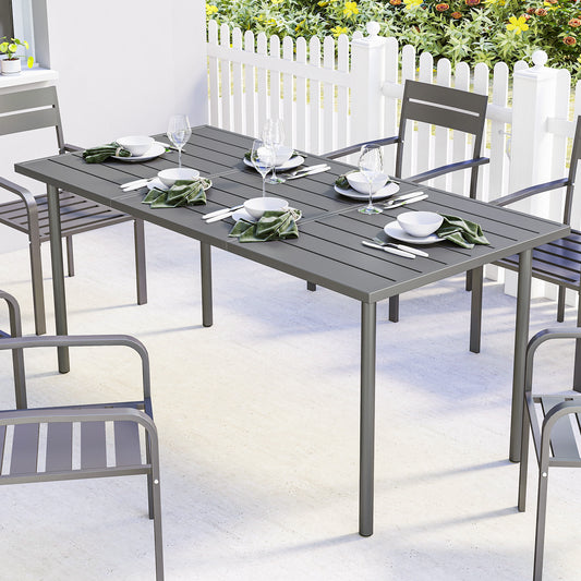Mediterraneo Garden Dining Table for 6 Person, 165 x 80 cm Rectangular Garden Dining Table with Slatted Top