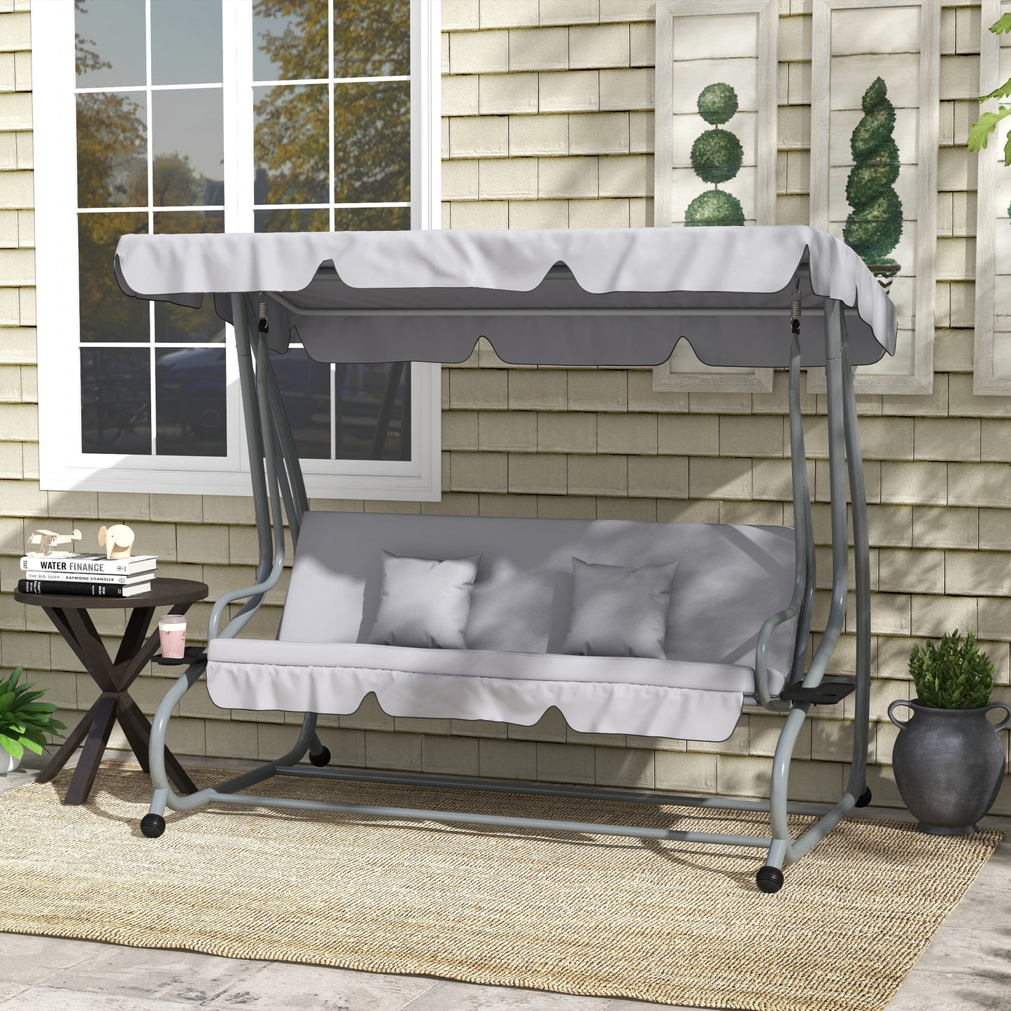 Verona Three-Person garden Swing Chair, with Adjustable Canopy - Light Grey