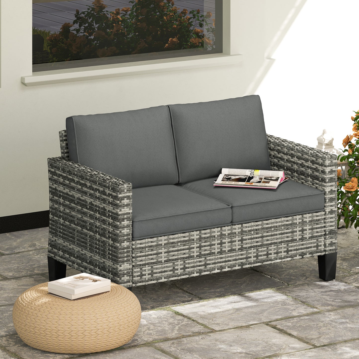 Ibiza Two-Seater Rattan Garden Sofa - Light Grey