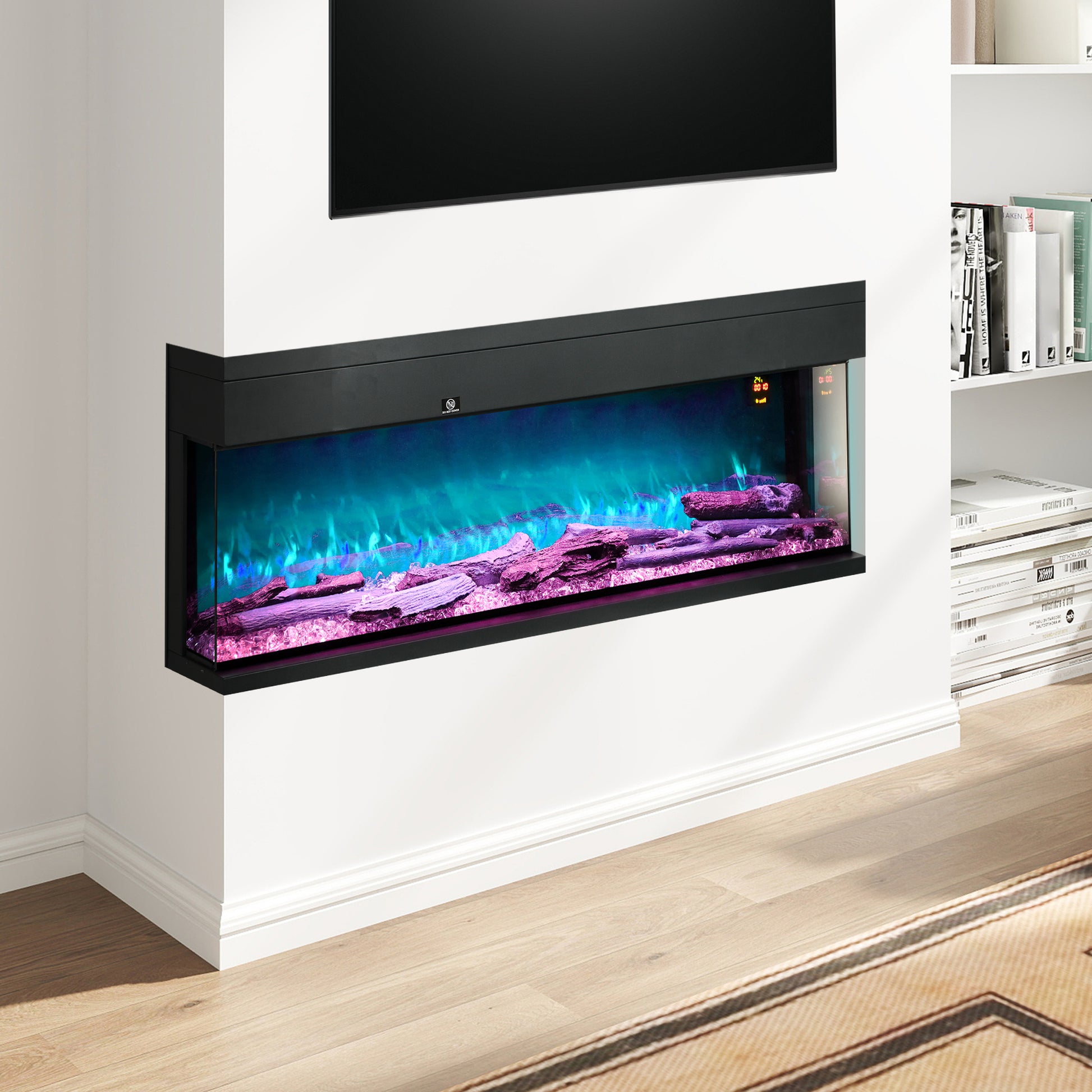 HOMCOM 1800W 15-40°C Adjustable Flame Glass Panel Convector Heater, 127cm