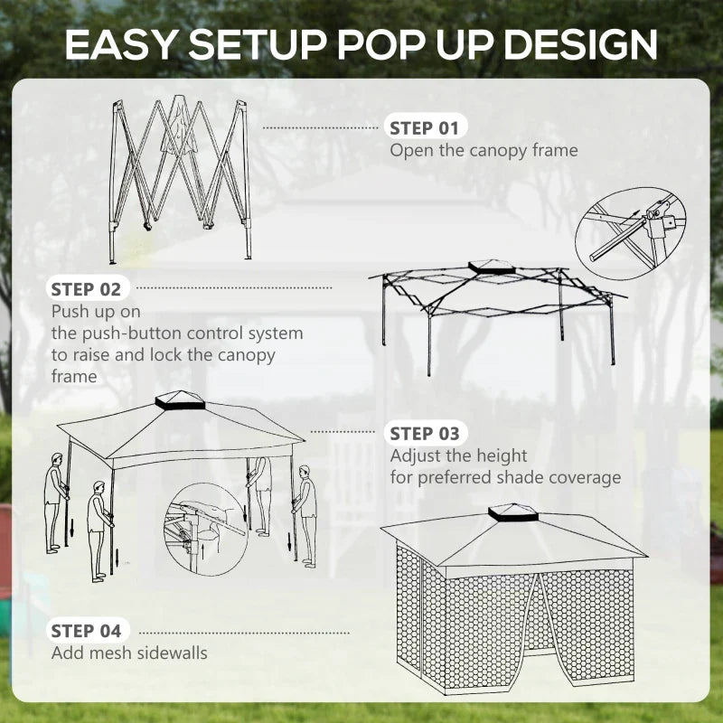 3.25m x 3.25m Brown & Grey Pop – Up Garden Gazebo – Double Tier Roof Metal Frame Pavilion with Mesh Curtains, Carry Bag & Outdoor Event Shelter